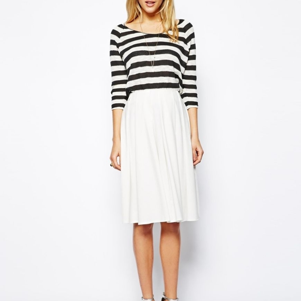 Asos white skater midi cotton skirt